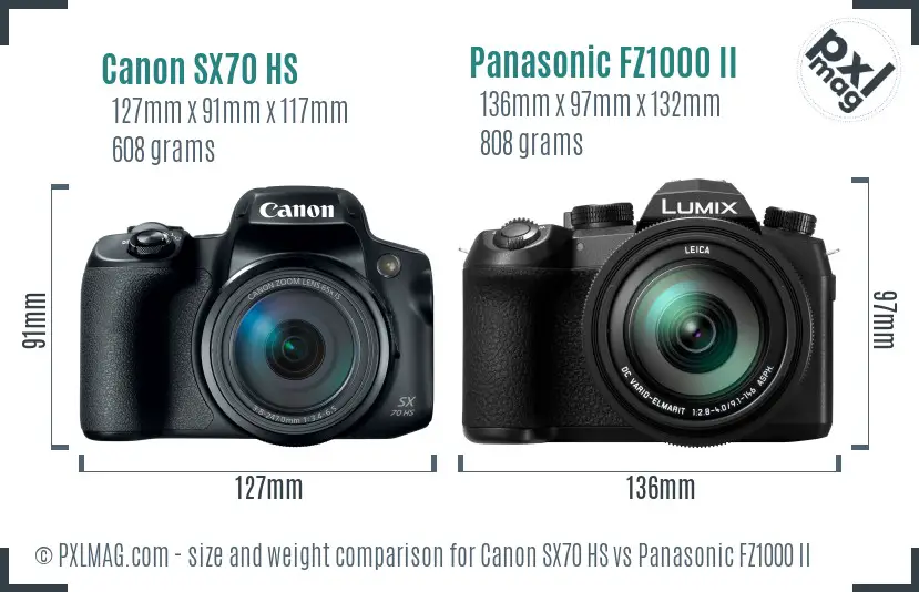 Canon SX70 HS vs Panasonic FZ1000 II size comparison