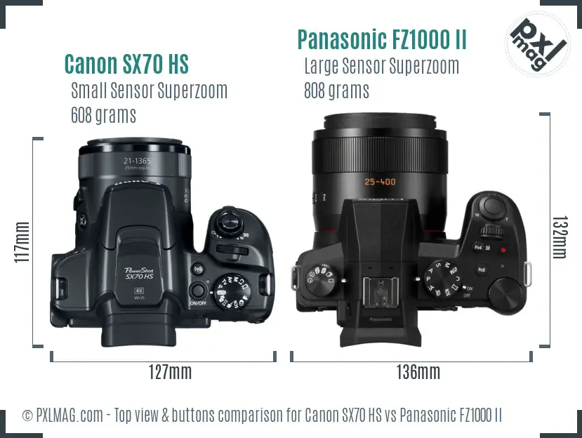 Canon SX70 HS vs Panasonic FZ1000 II top view buttons comparison