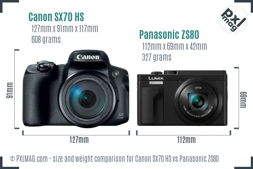 Canon SX70 HS vs Panasonic ZS80 size comparison