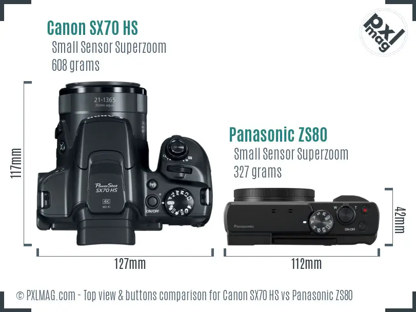 Canon SX70 HS vs Panasonic ZS80 top view buttons comparison