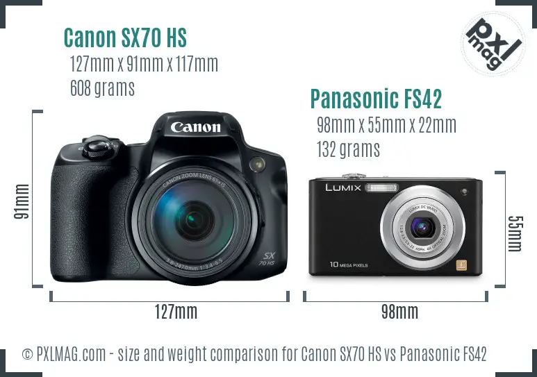 Canon SX70 HS vs Panasonic FS42 size comparison