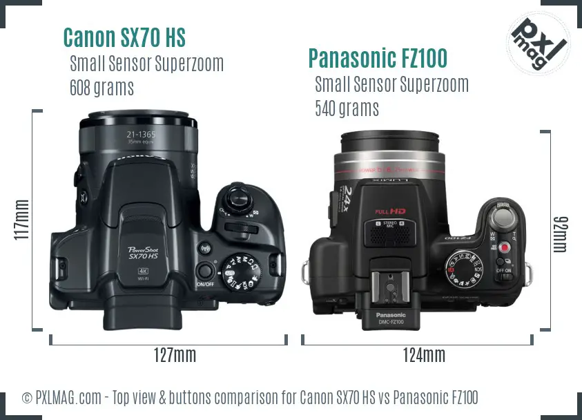 Canon SX70 HS vs Panasonic FZ100 top view buttons comparison