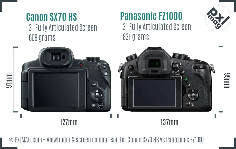 Canon SX70 HS vs Panasonic FZ1000 Screen and Viewfinder comparison