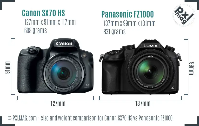 Canon SX70 HS vs Panasonic FZ1000 size comparison