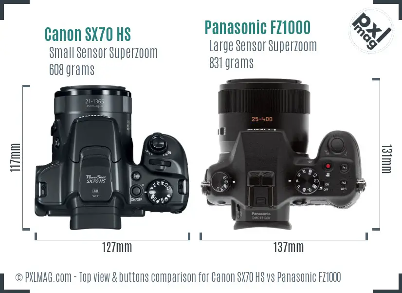 Canon SX70 HS vs Panasonic FZ1000 top view buttons comparison