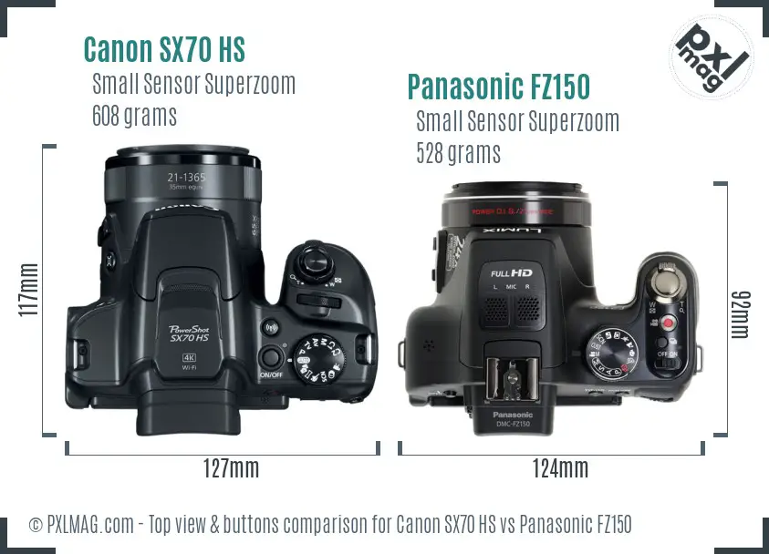Canon SX70 HS vs Panasonic FZ150 top view buttons comparison