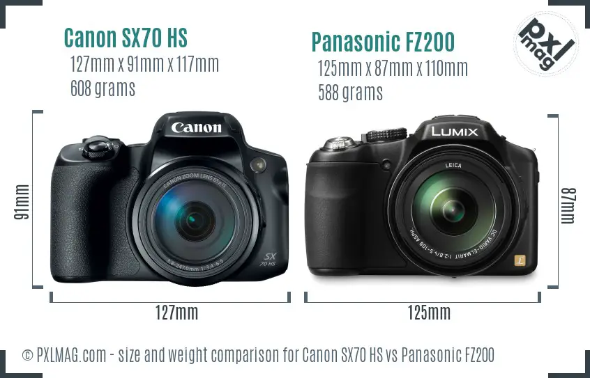 Canon SX70 HS vs Panasonic FZ200 size comparison