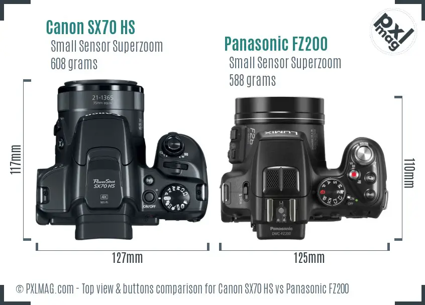 Canon SX70 HS vs Panasonic FZ200 top view buttons comparison