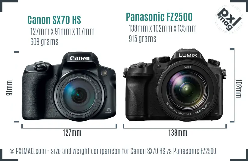Canon SX70 HS vs Panasonic FZ2500 size comparison