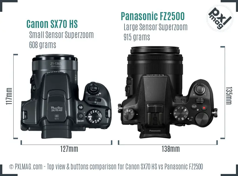 Canon SX70 HS vs Panasonic FZ2500 top view buttons comparison