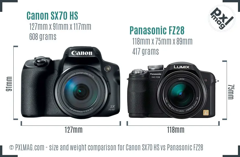 Canon SX70 HS vs Panasonic FZ28 size comparison