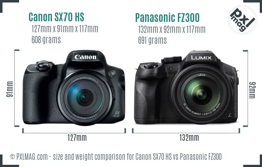 Canon SX70 HS vs Panasonic FZ300 size comparison