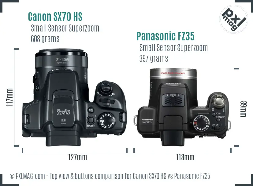 Canon SX70 HS vs Panasonic FZ35 top view buttons comparison
