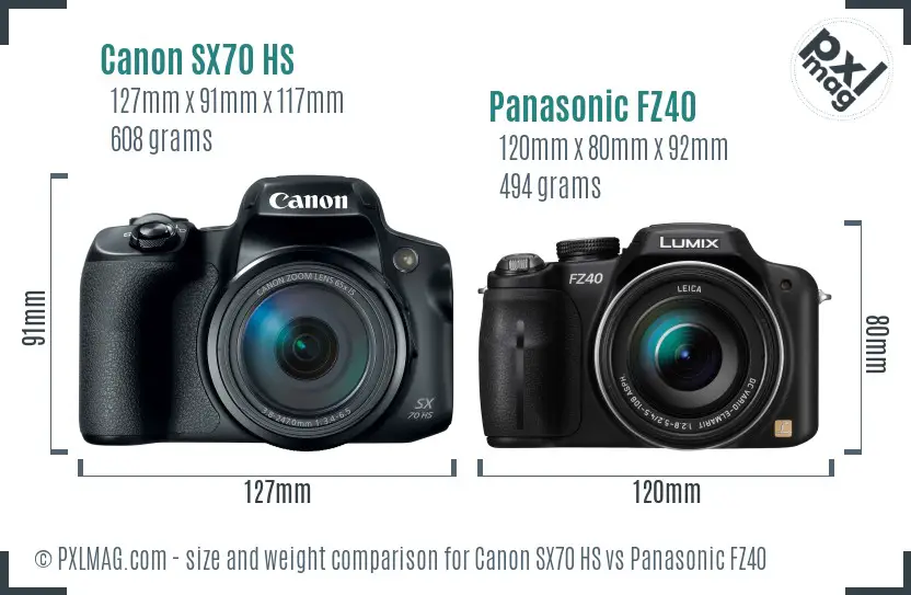 Canon SX70 HS vs Panasonic FZ40 size comparison