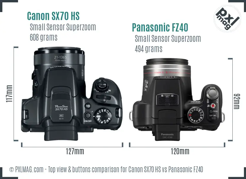 Canon SX70 HS vs Panasonic FZ40 top view buttons comparison