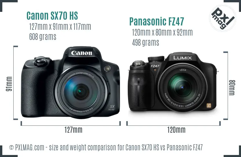 Canon SX70 HS vs Panasonic FZ47 size comparison