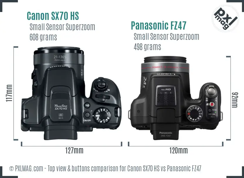 Canon SX70 HS vs Panasonic FZ47 top view buttons comparison