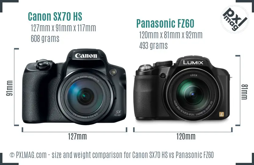 Canon SX70 HS vs Panasonic FZ60 size comparison