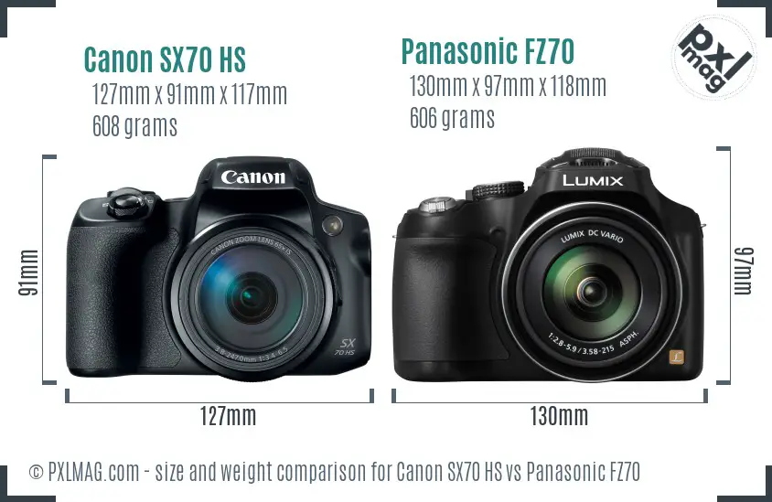Canon SX70 HS vs Panasonic FZ70 size comparison