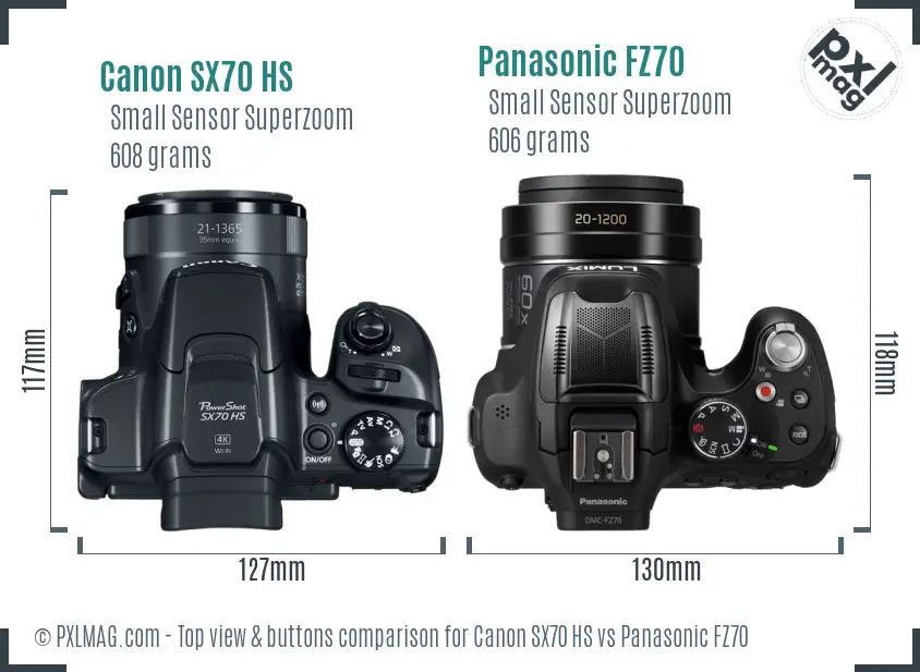 Canon SX70 HS vs Panasonic FZ70 top view buttons comparison