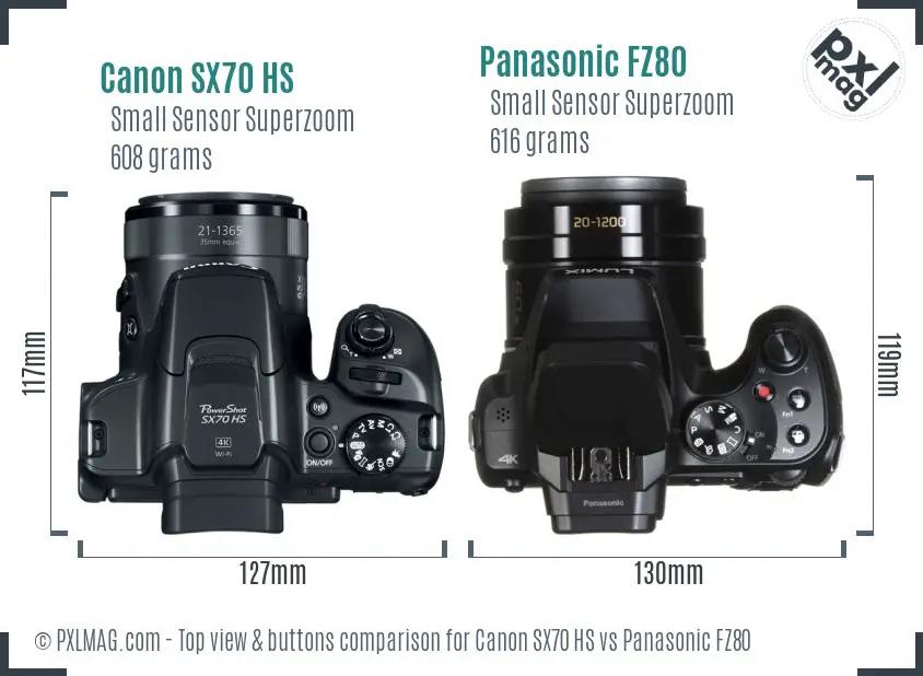 Canon SX70 HS vs Panasonic FZ80 top view buttons comparison