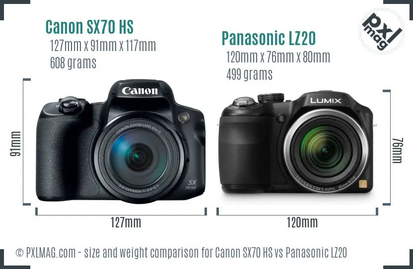 Canon SX70 HS vs Panasonic LZ20 size comparison