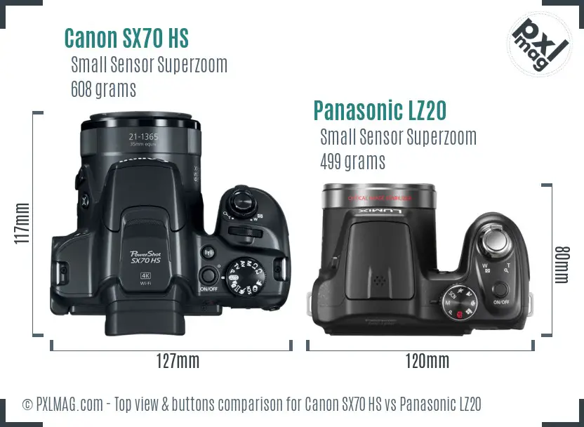 Canon SX70 HS vs Panasonic LZ20 top view buttons comparison