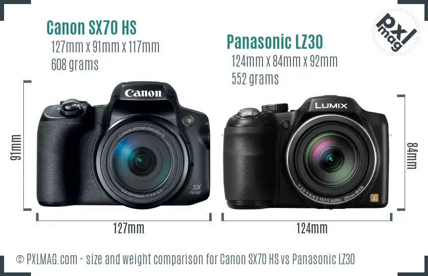 Canon SX70 HS vs Panasonic LZ30 size comparison