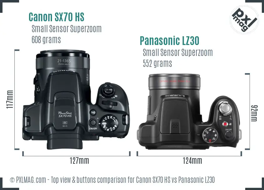 Canon SX70 HS vs Panasonic LZ30 top view buttons comparison