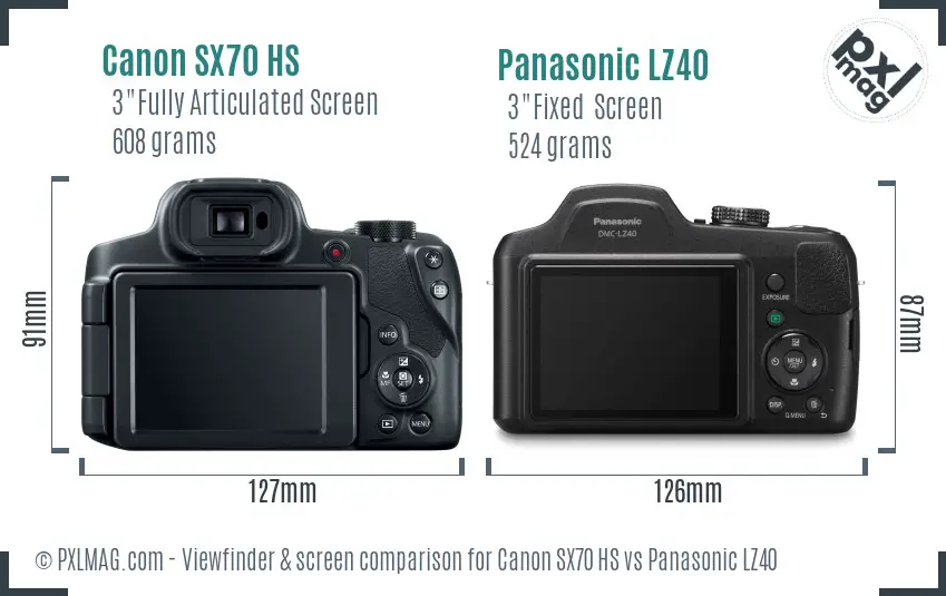 Canon SX70 HS vs Panasonic LZ40 Screen and Viewfinder comparison