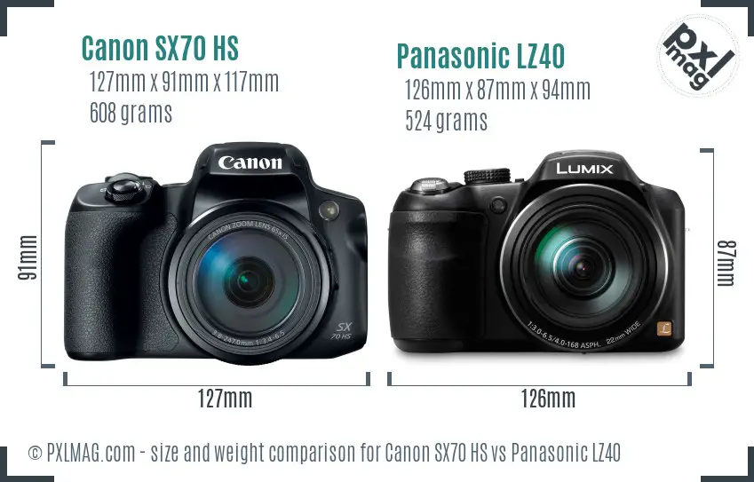 Canon SX70 HS vs Panasonic LZ40 size comparison
