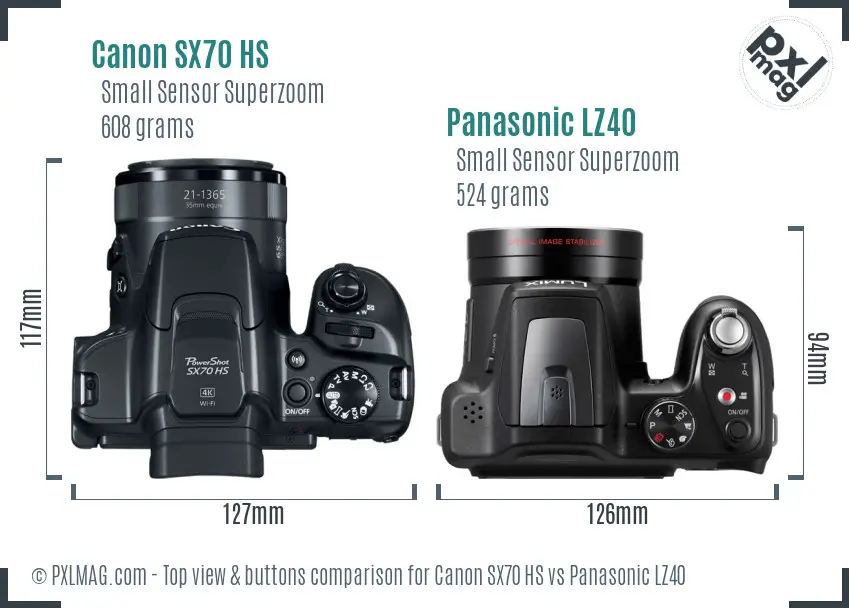 Canon SX70 HS vs Panasonic LZ40 top view buttons comparison