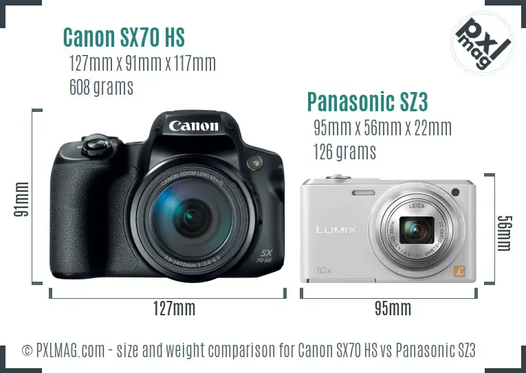Canon SX70 HS vs Panasonic SZ3 size comparison
