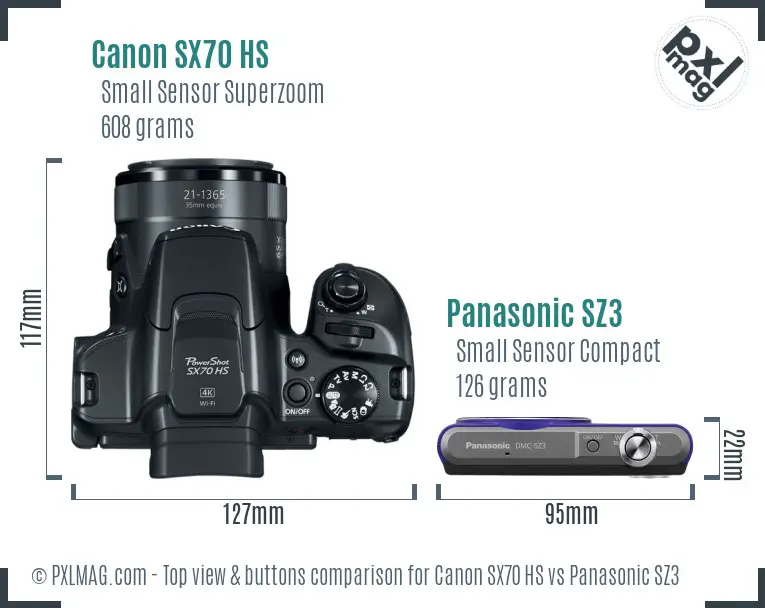 Canon SX70 HS vs Panasonic SZ3 top view buttons comparison