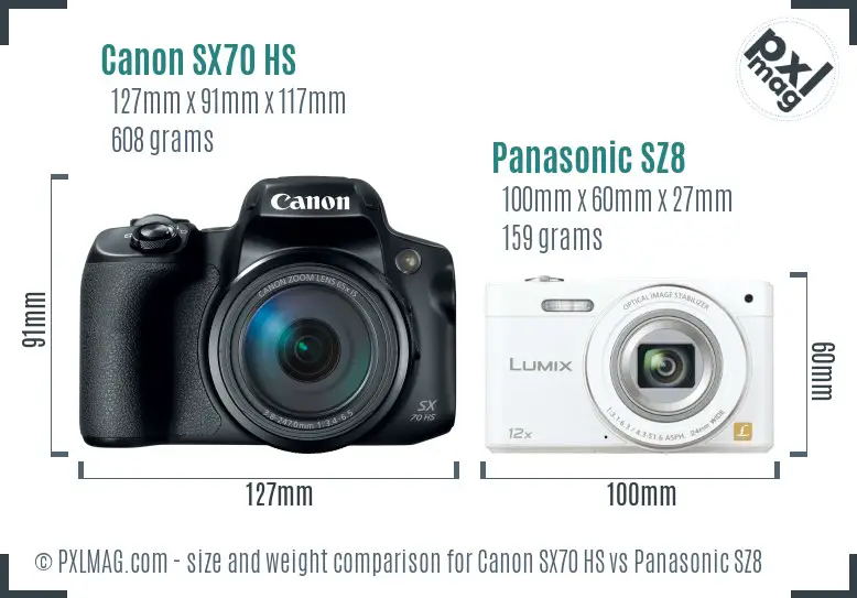 Canon SX70 HS vs Panasonic SZ8 size comparison