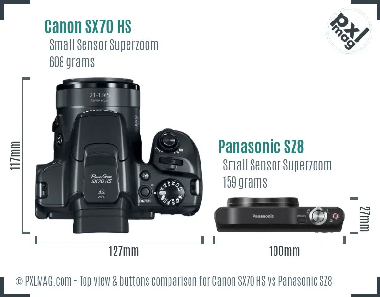 Canon SX70 HS vs Panasonic SZ8 top view buttons comparison