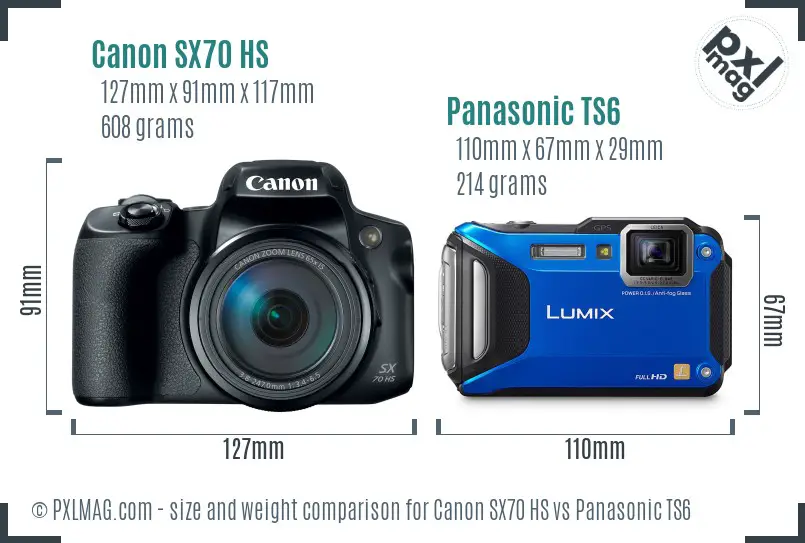 Canon SX70 HS vs Panasonic TS6 size comparison