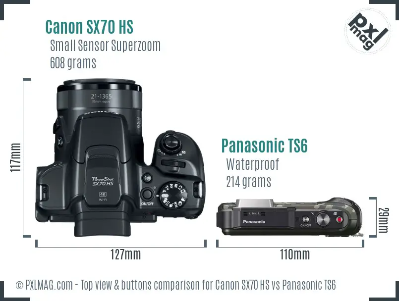 Canon SX70 HS vs Panasonic TS6 top view buttons comparison