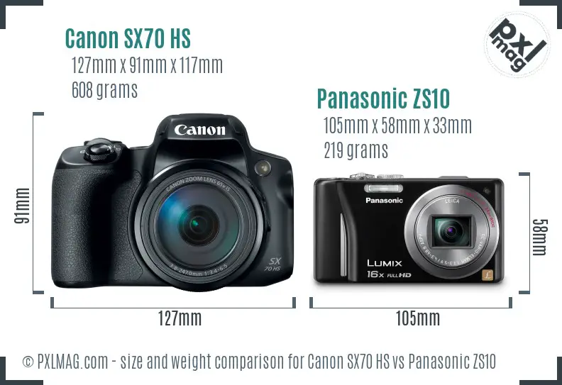 Canon SX70 HS vs Panasonic ZS10 size comparison