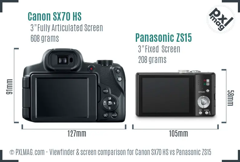 Canon SX70 HS vs Panasonic ZS15 Screen and Viewfinder comparison