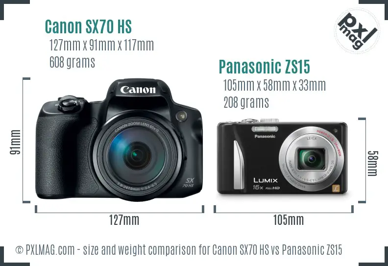 Canon SX70 HS vs Panasonic ZS15 size comparison