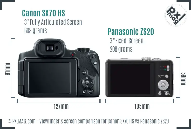 Canon SX70 HS vs Panasonic ZS20 Screen and Viewfinder comparison