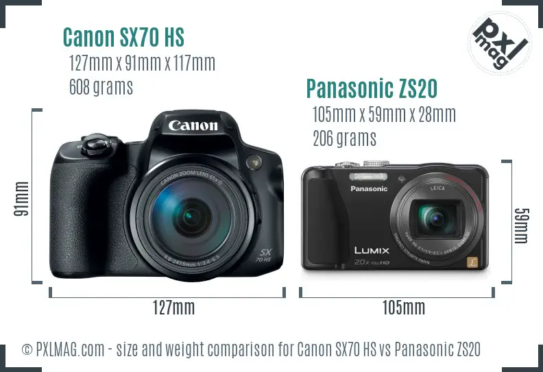 Canon SX70 HS vs Panasonic ZS20 size comparison