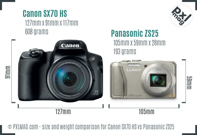 Canon SX70 HS vs Panasonic ZS25 size comparison