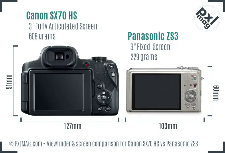 Canon SX70 HS vs Panasonic ZS3 Screen and Viewfinder comparison