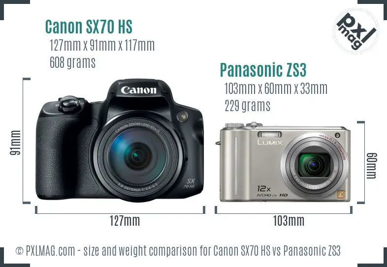 Canon SX70 HS vs Panasonic ZS3 size comparison
