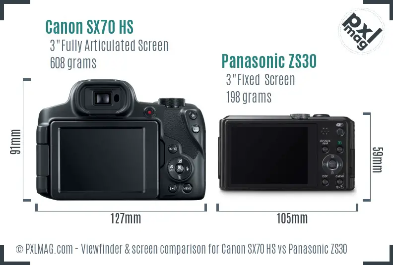 Canon SX70 HS vs Panasonic ZS30 Screen and Viewfinder comparison