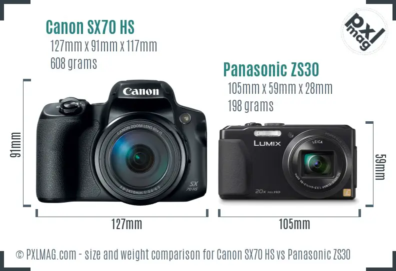 Canon SX70 HS vs Panasonic ZS30 size comparison