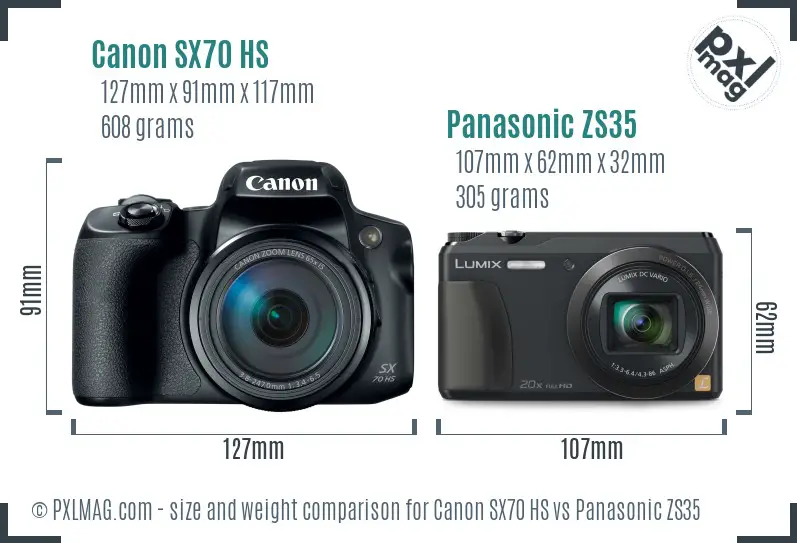 Canon SX70 HS vs Panasonic ZS35 size comparison