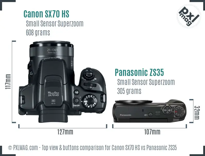 Canon SX70 HS vs Panasonic ZS35 top view buttons comparison